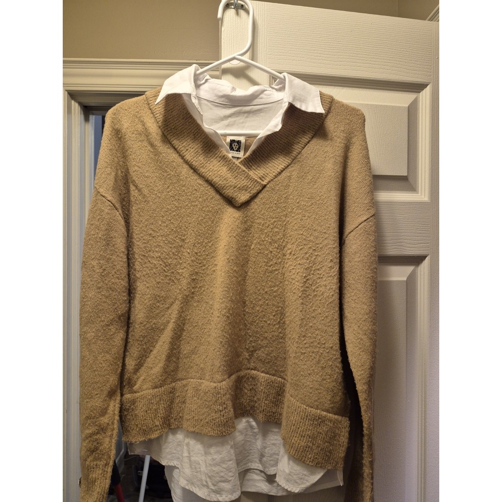 Anne Klein Sweater‎ Blouse Career Top Office Tan Jumper Size S GUC